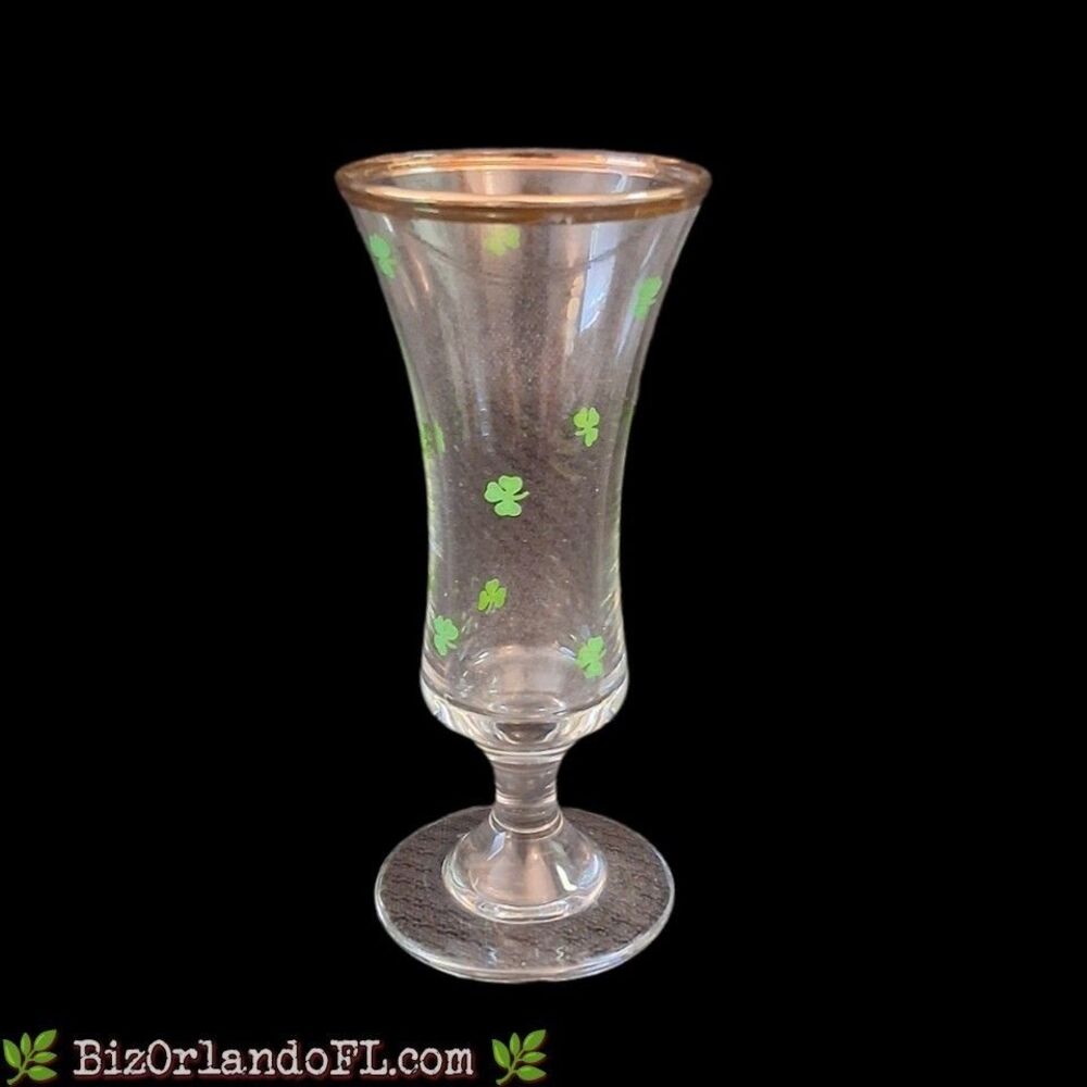 VINTAGE: Irish Clover Cordial Glass with Gold Rim St. Patrick's Day (Individual)